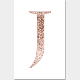 J rose gold glitter monogram letter Posters and Art